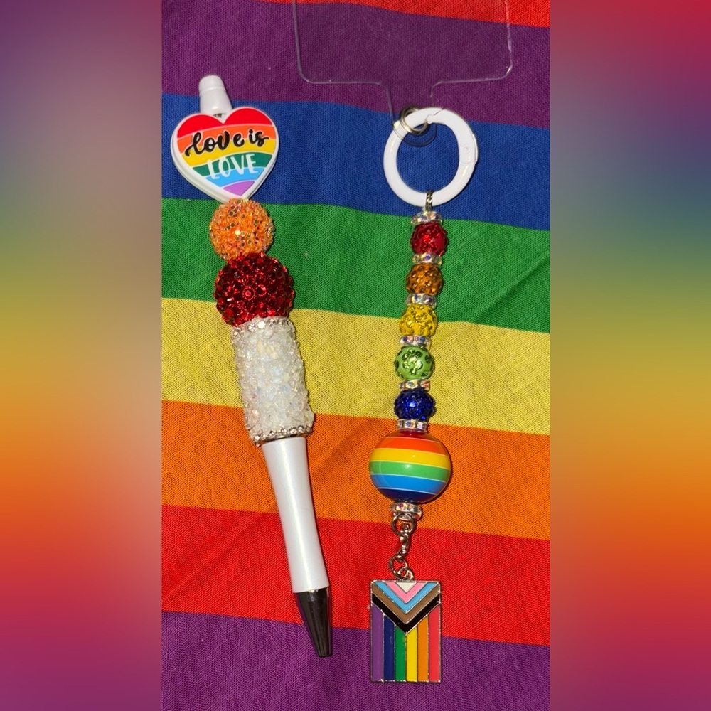 Rainbow 🌈 Beaded Set PRIDE PEN AND PHONE CHARM SET CUSTOMIZATION AVAILABLE